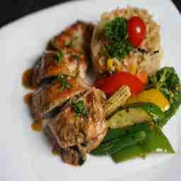 Grilled chicken stuffed with mushroom and olives