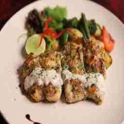 Butter garlic fish with grilled vegetables