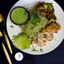 Grilled chicken with pesto rice