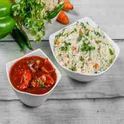 Chicken manchurian + veg fried rice