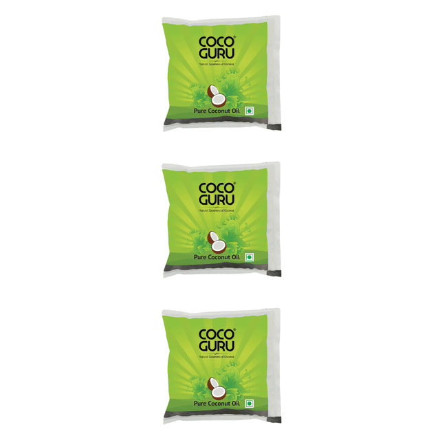 Cocoguru High Grade Coconut Cooking Oil - Pouch 500 ml (Pack of 3)