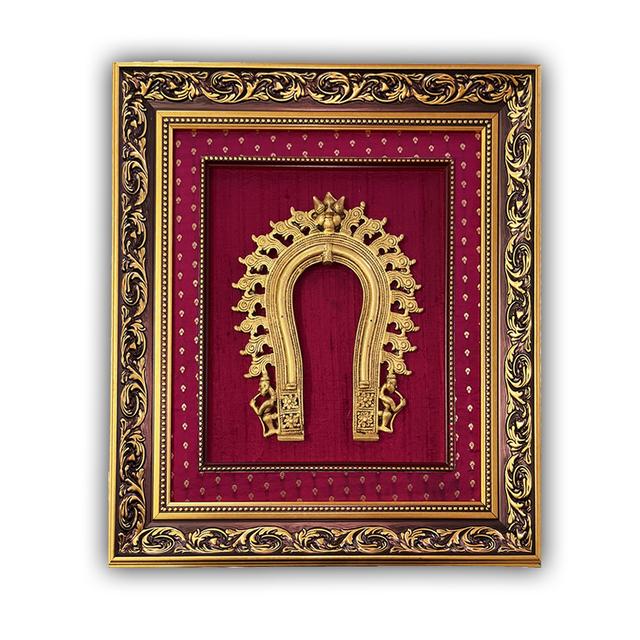  Brass Prabhavali Arch Framed in beautiful Raw Silk 18”