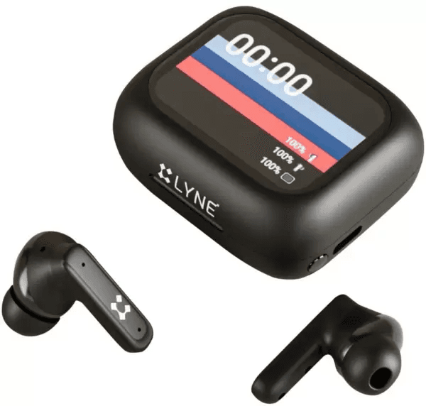 LYNE Coolpods 46 ANC 150 Hours Playback Time with Smart Touch Screen Bluetooth Headset (Black, True Wireless)