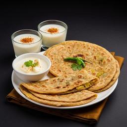 2 Aloo Paratha + 2 Paneer Paratha + 2 Lassi