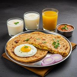2 Egg Paratha + 2 Aloo Paratha + 1 Lassi + 1 Juice