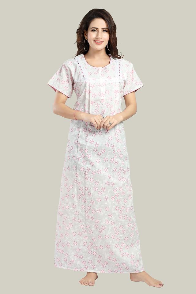 White Pink Pure Cotton Chikankari Suhani-XL