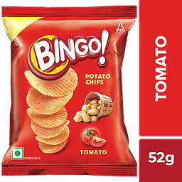 Bingo Potato Chips - Tomato Flavour, Crispy & Tangy, Pack For Snacks, 52 g Pouch