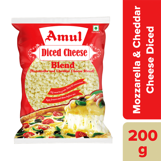 AMUL DICED CHEESE MOZZARELLA AND CHEDDAR CHEESE BLEND