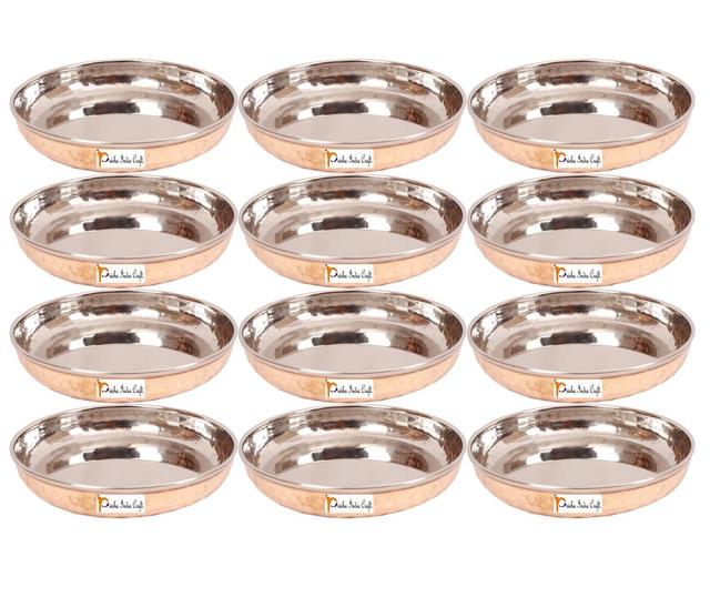 Prisha India Craft Steel Copper Dessert Halwa Plate Bowl  Capacity 150 ML  Set of 12