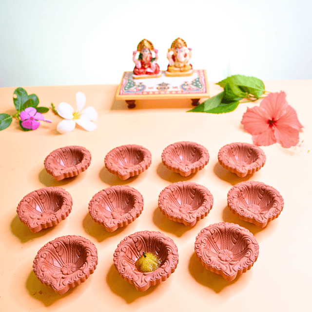 Santarms Soil Diwali Mitti Ka Diya Diva Festival Decoration Pack of 11