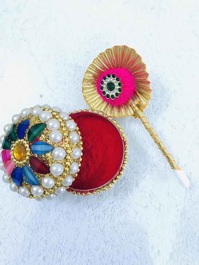 santarms Fancy Sindoor Box for Gift with Tilak Stick | Pooja Articles Gifting Moti Dibbi - kumkum Beautiful Multi-Purpose (Pack of 1)