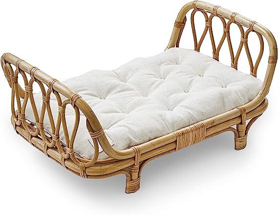Premium Rattan Baby Doll Bed - Handcrafted Boho Baby Doll Crib - Wooden Doll Bed