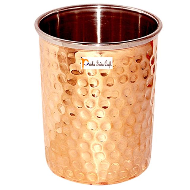 Prisha India Craft Hammered Design Steel Copper Glass Tumbler  Drinkware & Serveware Set Capacity 250 ML