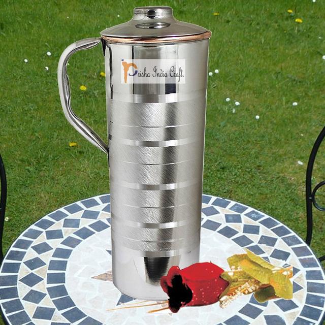 Prisha India Craft Stainless Steel Copper Jug Pitcher  Luxury Design  Capacity 900 ML 1 Piece