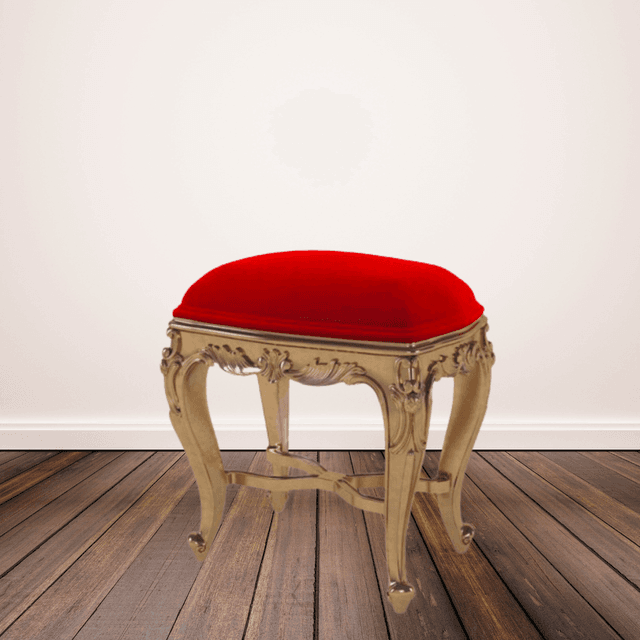 Hand Carved Teak Wood Stool (Golden Finish)