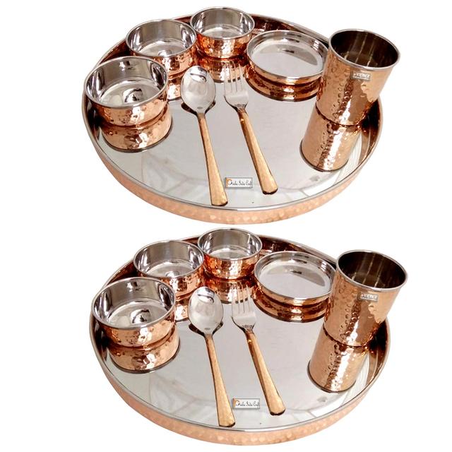 Prisha India Craft Traditional Stainless Steel Copperware Dinner Thali Set  Service for 2